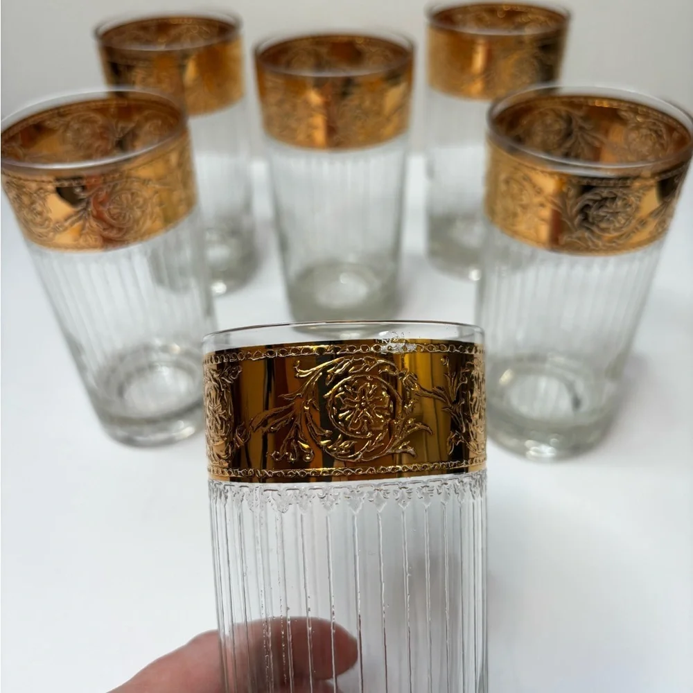 CULVER TYROL VINTAGE HIGHBALL GLASSES 22KT GOLD RIM - Picture 4 of 6